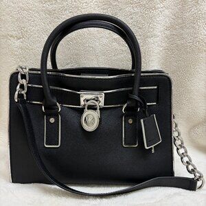 Timeless Michael Kors Hamilton Black w/Silver Trim Saffiano Leather Tote